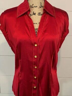 Looking for this blouse!  Cache Red SIlk Button Blouse Large